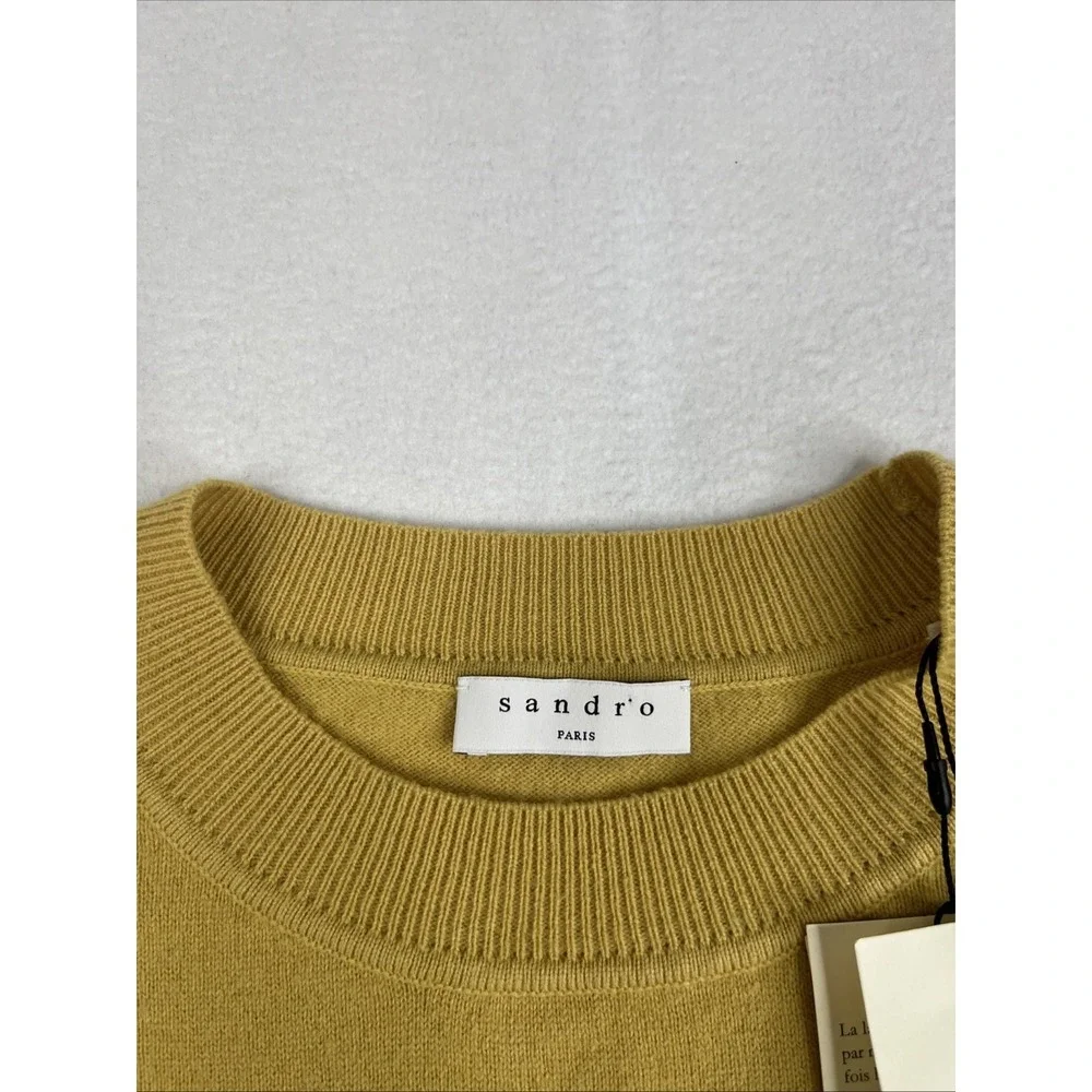 $370 Sandro Paprika Fringed Sweater Curry Womens Size 3 Large Wool Cashmere - Picture 3 of 8